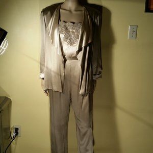 Vintage Taupe Cream Color, Silk 3 Piece Pant Suit